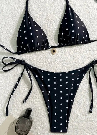 Set Bikini Sexy Nero e Bianco a Pois, Costume da Bagno Due Pezzi per Donne, Stile Americano da Spiaggia platinumshop