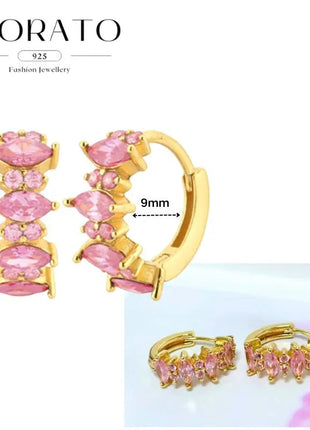 Lussuosa geometria 925 orecchio in argento sterling Ago rosa serie zircone orecchini a cerchio pendenti dolce moda regali di gioielli da sposa platinumshop