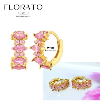 Lussuosa geometria 925 orecchio in argento sterling Ago rosa serie zircone orecchini a cerchio pendenti dolce moda regali di gioielli da sposa platinumshop