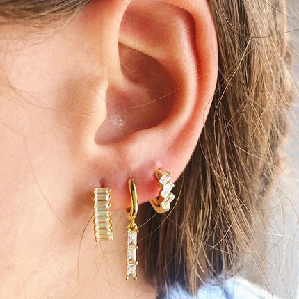 White Color Zircon Hoop Earrings 925 Sterling Silver Needle Cross/Star/Flower/Water Drop Pendant Gold Earrings Luxury Jewelry PlatiNum