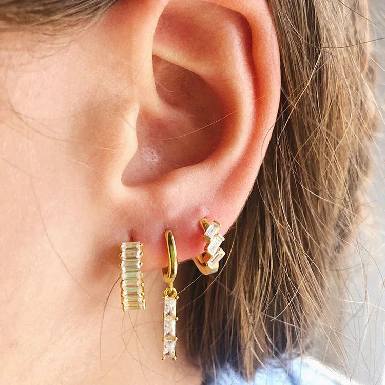 White Color Zircon Hoop Earrings 925 Sterling Silver Needle Cross/Star/Flower/Water Drop Pendant Gold Earrings Luxury Jewelry PlatiNum