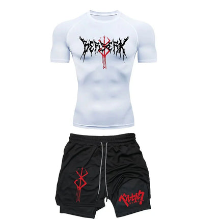 Anime Berserk Compression Set Men's Workout Gym Tshirts Breathable Running Shorts Quick Dry Sports Rash Guard Sportwear Set PlatiNum