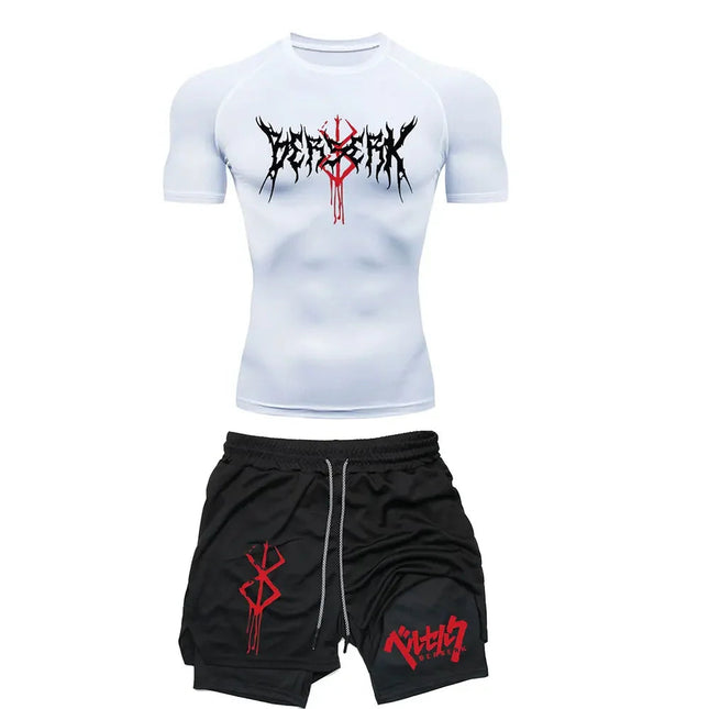 Anime Berserk Compression Set Men's Workout Gym Tshirts Breathable Running Shorts Quick Dry Sports Rash Guard Sportwear Set PlatiNum
