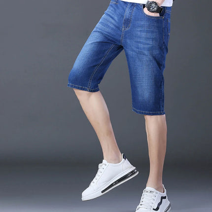 2026 Pantaloncini Casual da Uomo in Denim Cotone Elastico Dritti di Alta Qualità al Ginocchio Jeans Classici Vintage Moda Blu