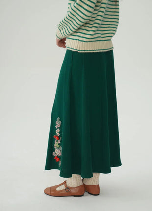 62-96cm Waist Fall Winter Long Skirts Women Elegant Handmade Embriodery Crochet Red Fruit Cashmere Wool Knitted Emerald Skirts PlatiNum