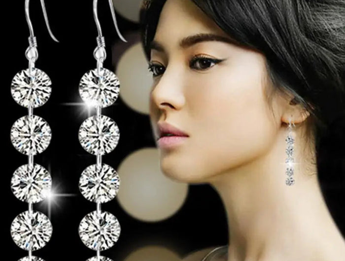 1CT Moissanite Long Drop Earrings For Women 925 Sterling Silver Brilliant Lab Diamond Brides Bridesmaid Dangling Earrings PlatiNum