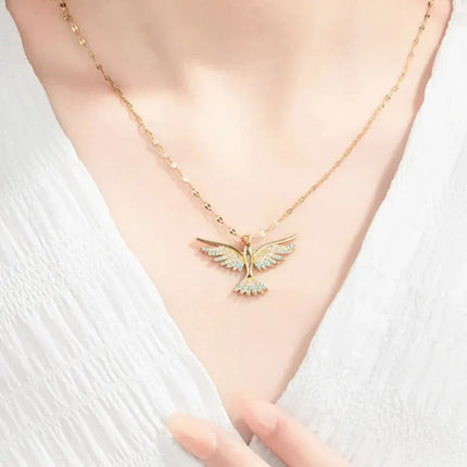 Trendy Phoenix Stainless Steel Cubic Zirconia Necklaces For Women Men Gold Color Metal Crystal Necklace Party Everyday Jewelry PlatiNum