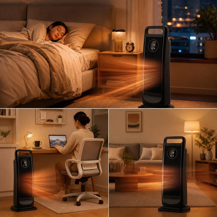 2000W Ceramic Tower Heater with Led Touch Screen, Automatic Oscillation and 8H Timer, Portable Electric Heater for Home and Office