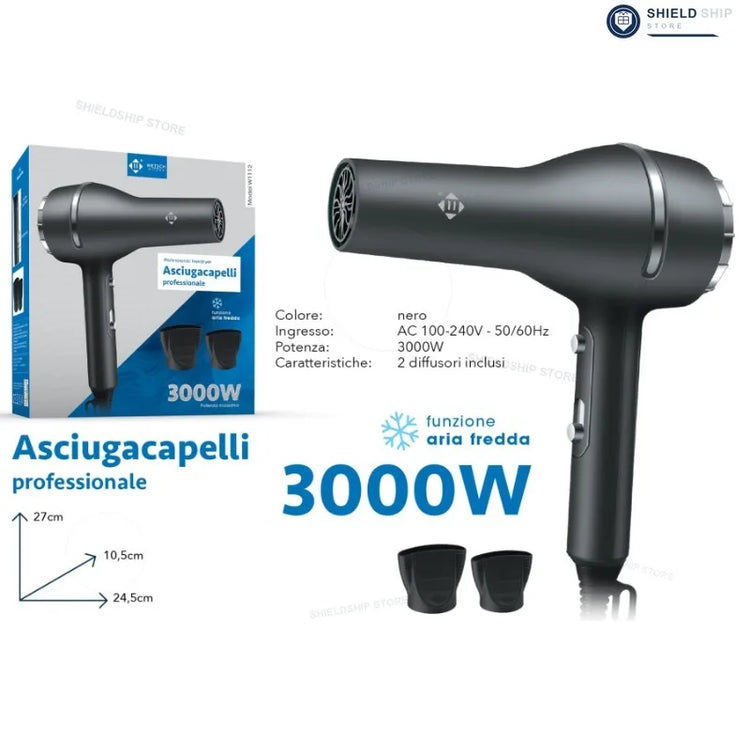 Professional Hair Dryer 3000W High Power Blow Dryer with Adjustable Temperature & Speed Settings, Cool Air Function, Ionic Technology, Fast Drying Styling Tool with Concentrator Nozzles for Home Salon Use