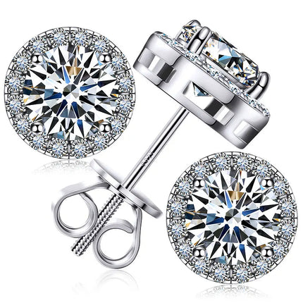TUHE Unisex Classic Round Moissanite Earrings 925 Silver  For Women  D Color VVS1 Moissanite Round Earrings Fine Jewelry PlatiNum