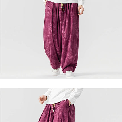 Pantaloni a gamba larga in velluto a coste da uomo in stile giapponese pantaloni larghi casual da uomo spessi e caldi pantaloni a lanterna Hip Hop streetwear taglie forti 5XL