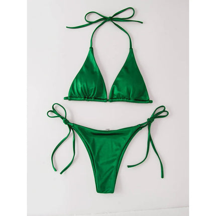 Sexy 13 colori Halter Satin Bikini brasiliano Donna Costumi da bagno Costume da bagno femminile Bikini a due pezzi Bagnante Costume da bagno Swim V4966 platinumshop