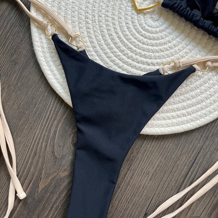 Costume da bagno bikini sexy da donna a tinta unita, due pezzi, rosso platinumshop