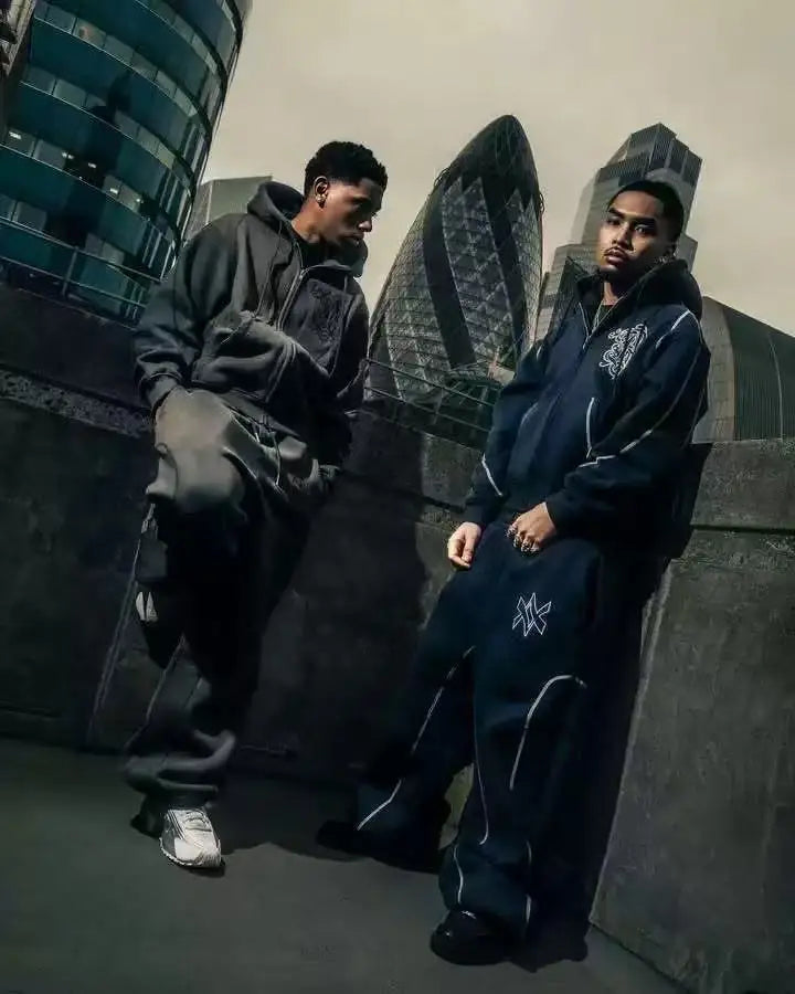 American Y2K Casual Zipper Hoodie Sweatpant Two Piece Set HipHop Oversized Embroidery Sweatshirts Men Women Casual Pants PlatiNum
