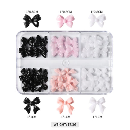 30Pcs/box 3D White & Pink Bows Nail Art Charms 6gird Cute Bowknots Ribbon Nail Rhinestones Resin Bowtie Manicure Decoration #R5!