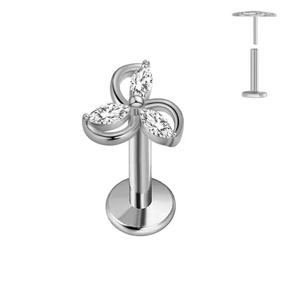 ASTM F136 G23 Orecchino a forma di cuore in titanio 16G 18G 20G Piercing senza filettatura Farfalla Push in Lip Stud Daith Labret Conch platinumshop