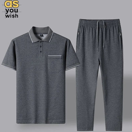 2024 Summer New Comfortable Soft Cotton Fashion Suit Men's Casual Relaxed Breathable Plus Size High Quality Sports Two-Piece Set PlatiNum