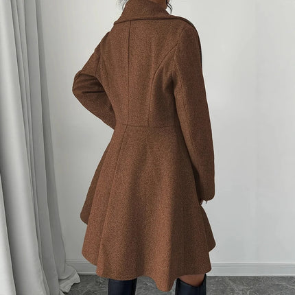 Women Woolen Coats Long Sleeve Turn-down Collar Jackets Ladies Autumn Winter Outerwear Coat