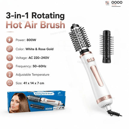 Multi‑Function Rotating Hot Air Brush 800W Adjustable Temperature Hair Volumizer for Salon‑Style Hairstyling at Home