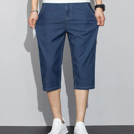 Pantaloncini jeans da uomo estivi sottili in Lyocell Blu Grigio Stile classico Elasticità Pantaloncini di jeans casual da lavoro leggeri e dritti da uomo