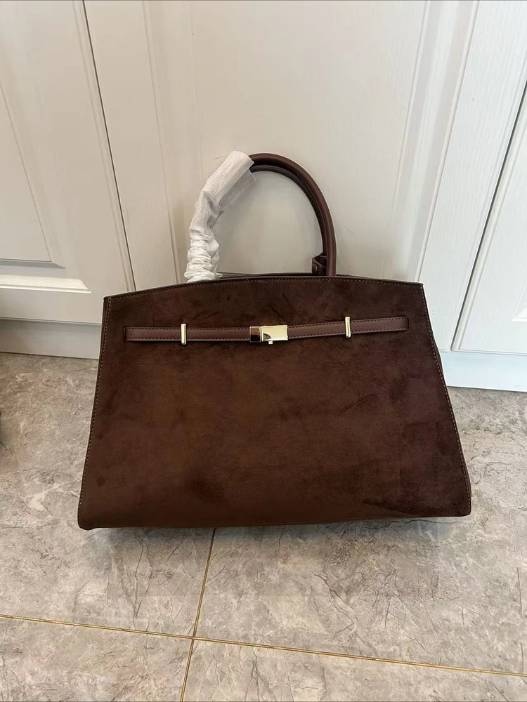 Borsa a mano di lusso in pelle martellata con chiusura in metallo, manico rigido, borsa professionale per affari e cerimonie