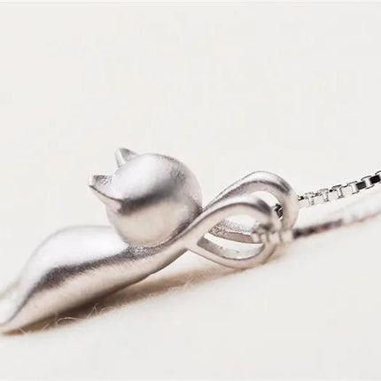 Popular 925 Sterling Silver Jewelry Fashion Simple Animal Cute Kitty Clavicle Chain Pendant Cat Necklaces XL003 PlatiNum