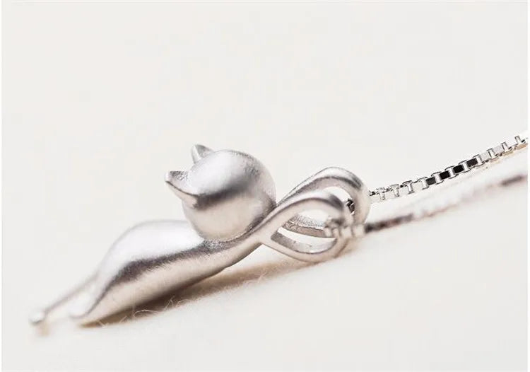 Popular 925 Sterling Silver Jewelry Fashion Simple Animal Cute Kitty Clavicle Chain Pendant Cat Necklaces XL003 PlatiNum