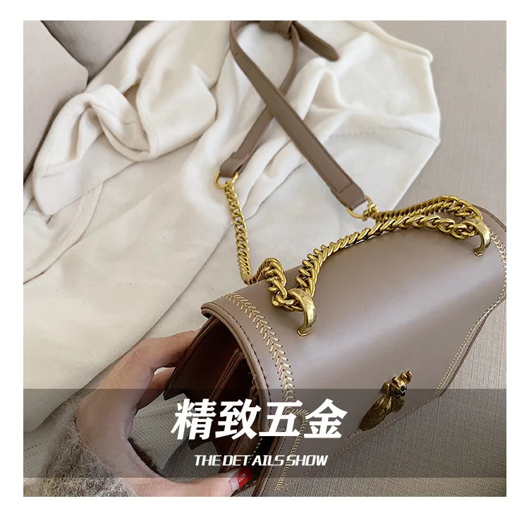 CGCBAG Luxury Brand Women Handbag 2024 New Retro Bee Female Shoulder Bag Simple High Quality Leather Designer Crossbody Bags PlatiNum