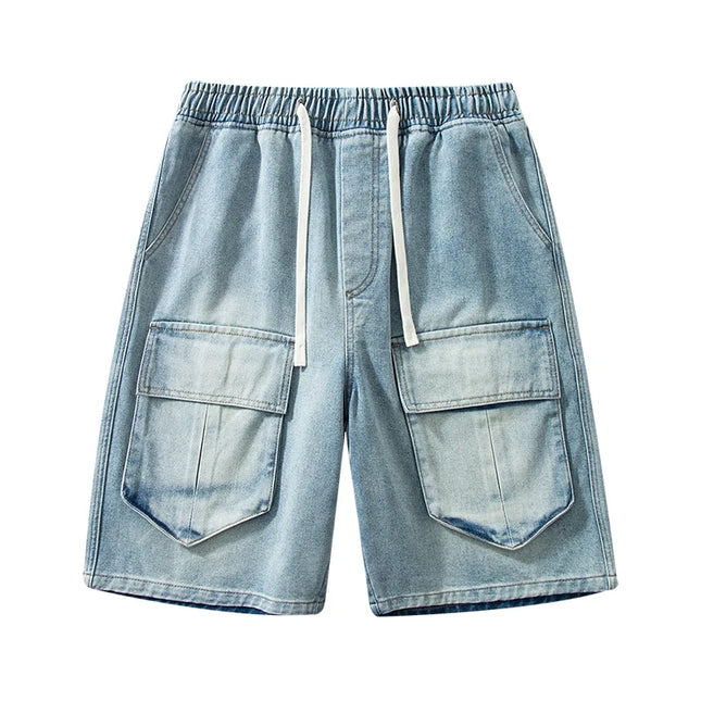 Bermudas Pantalones cortos de mezclilla para hombre Verano Nueva moda Jeans sueltos Casual Vintage Cordón Cargo Pantalones cortos Hombre Ropa de calle