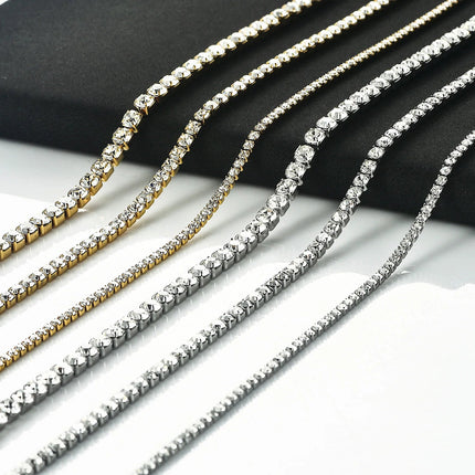 Stainless Steel Shiny Necklace For Men Women Gold Silver Color  Width 2/3/4MM Choker Necklaces With Rhinestones Jewelry Gifts PlatiNum
