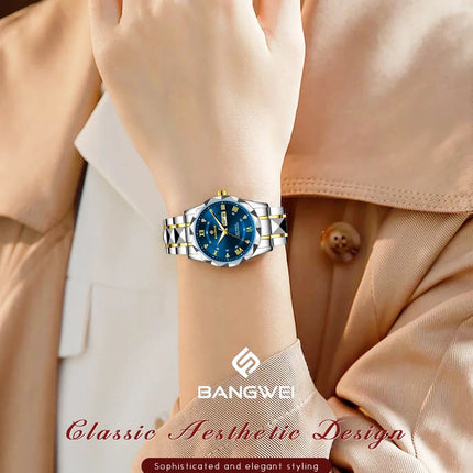 BANGWEI Orologio da donna elegante e lussuoso al quarzo, orologio da polso classico e semplice in acciaio inossidabile, con data automatica, impermeabile, con diamanti platinumshop