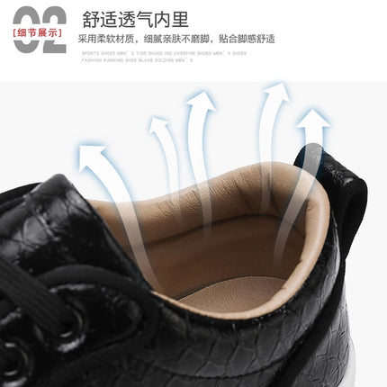 2026 Spring New Shoes for Men Leather Casual Shoes Fashion Pattern Flat Skateboard Shoes Street Cool Lace-up Sneaker