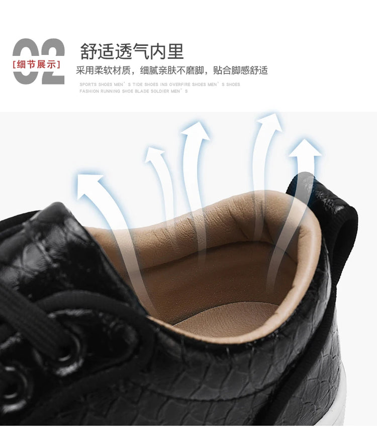 2026 Spring New Shoes for Men Leather Casual Shoes Fashion Pattern Flat Skateboard Shoes Street Cool Lace-up Sneaker