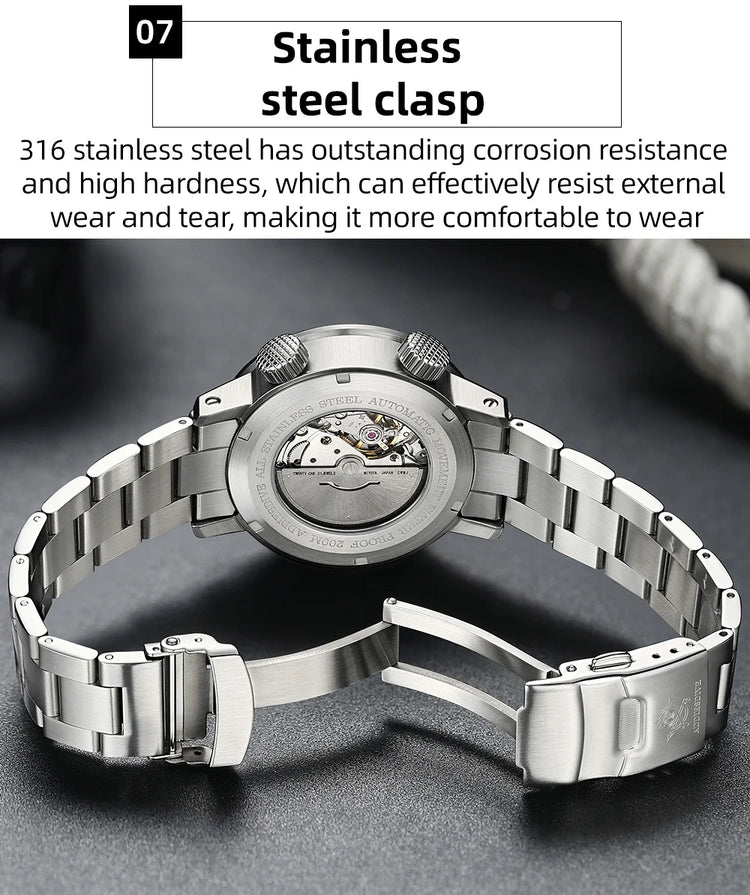 ADDIESDIVE 200M Automatic Dive Watch Men Japanese 8215 Sapphire Stainless Steel Luminous Mechanical Diving Wristwatch BGW9 Hands