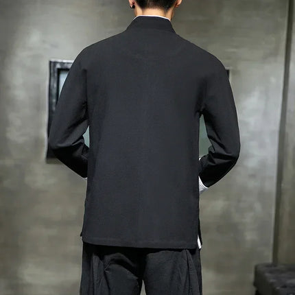 Camicie con ricamo gru Abbigliamento tradizionale cinese vintage Mezza manica da uomo in lino Solido colletto Madarin Cardigan Hanfu Kungfu