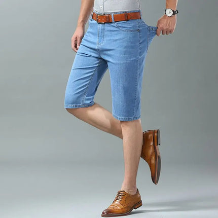 Pantaloncini di jeans da uomo estivi Nuovo stile Ricamo sottile Business Casual Jeans corti dritti Abbigliamento di marca maschile azzurro cielo