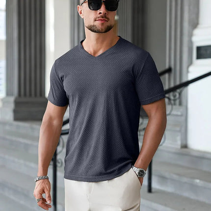 2025 New Men's Casual Short Sleeved Bone Flower Solid Color O-neck T-shirt Fashion Breathable Comfortable Summer Versatile Top PlatiNum