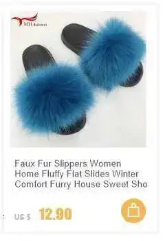 Real Raccoon Fur Slippers for Women 2023 Summer Fluffy Indoor Home Fuzzy Flat Slides Outdoor Fashion Beach Sandals Flip Flops