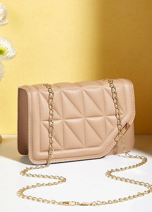 Trendy Embroidered Square Bag  - Diamond Pattern Shoulder Purse with Chain Strap & Magnetic Closure PlatiNum