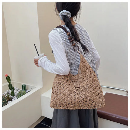 Women's Woven Straw Tote Bag Large Capacity, Summer Beach Vacation Bag, Fashionable Shoulder Bag for Commuting