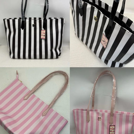 New Lightweight Striped Shoulder Bag, Women's Outdoor Bucket Bag, Oxford Fabric, Large Size with Zipper Closure