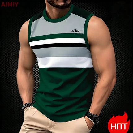 Men's Casual Striped Sleeveless T-Shirt, Men's Summer Tank Top, Casual Vest, Oversize Apparel.