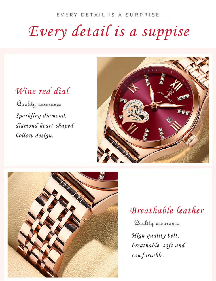 POEDAGAR Orologi di lusso da donna Orologio da donna impermeabile con data luminosa in acciaio inossidabile Orologio da polso da donna al quarzo alla moda elegante platinumshop