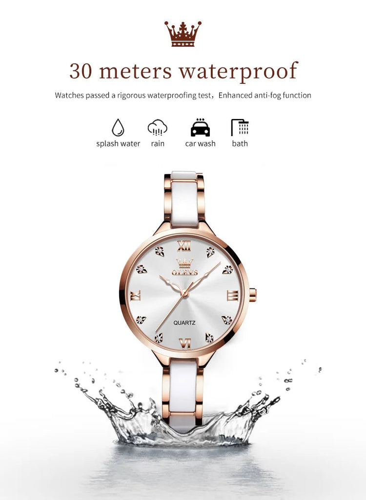 Orologio da donna OLEVS 5872, elegante orologio al quarzo con cinturino in ceramica e acciaio, impermeabile, per donna. platinumshop