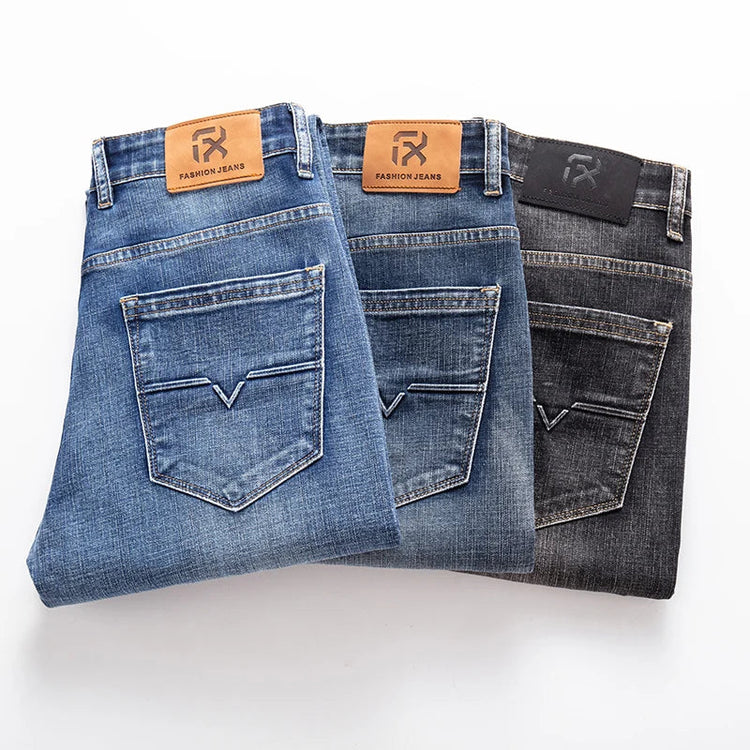 Autumn Men's Business Straight Fit Jeans Vintage Blue Smoke Gray Stretch Trousers Soft Comfortable Fabric Denim Pants Male PlatiNum