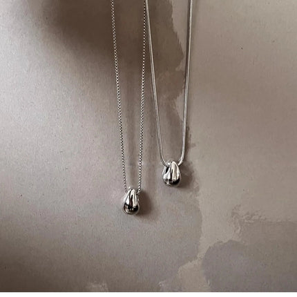 Real 925 Sterling Silver Minimalist Water Drop Pendant Chain Necklace for Women Classic Fine Jewelry Personality Accessories PlatiNum