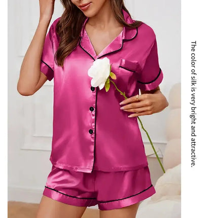 Pigiama da donna in raso di seta estivo Set Top e pantaloncini abbottonati 2 pezzi indumenti da notte colletto dentellato indumenti da notte Loungewear per le donne platinumshop