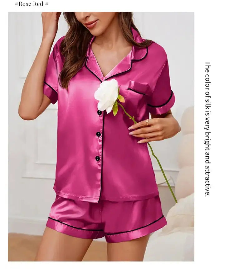 Pigiama da donna in raso di seta estivo Set Top e pantaloncini abbottonati 2 pezzi indumenti da notte colletto dentellato indumenti da notte Loungewear per le donne platinumshop