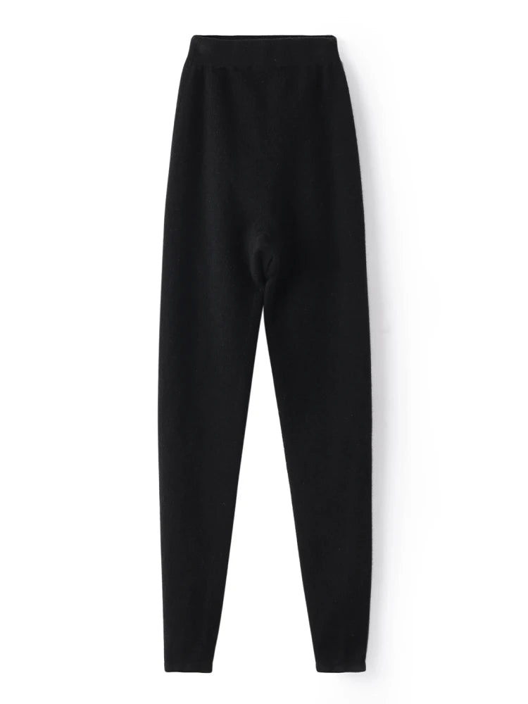 Women's Wool Leggings Slim Warm Autumn Winter High Waisted Elastic Tight Pants 100% Merino Wool Knitted Skin-friendly Leggings PlatiNum
