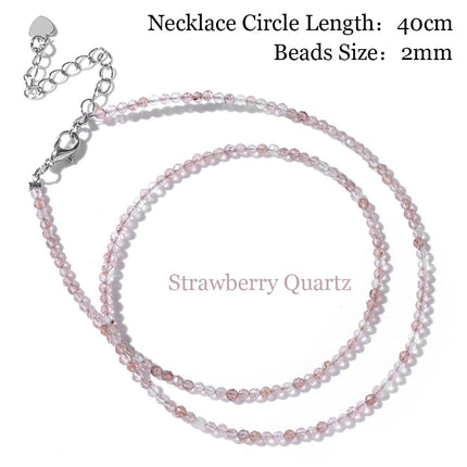 Mini Stone Beaded Necklace 2mm Faceted Natural Agat Quartzs Necklaces Female Fashion Party Choker for Women Girls Jewelry Gift PlatiNum